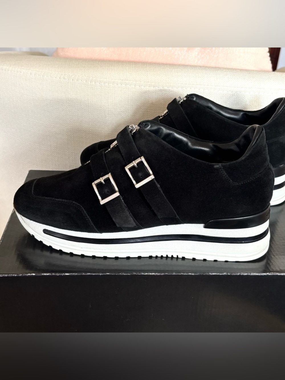 Vintage John Galliano Y2K Wedge Sneakers Suede Black Buckles Women’s Size 7